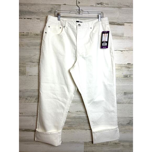 Frye Women’s 16 White High Rise Cuffed Crop Stretch Denim Jeans NWT roll cuff - Picture 1 of 8